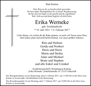 Traueranzeige von Erika Werneke von Die Glocke