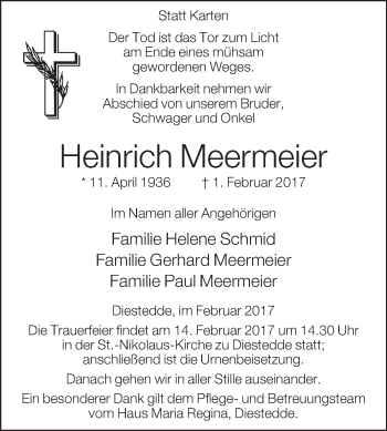 Traueranzeige von Heinrich Meermeier von Die Glocke
