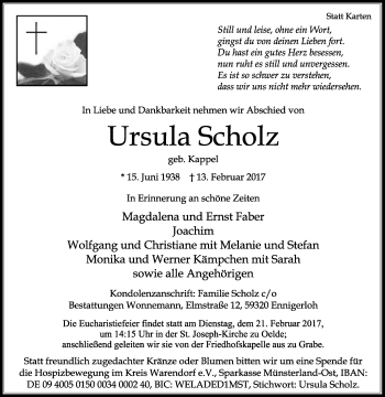 Traueranzeige von Ursula Scholz von Die Glocke