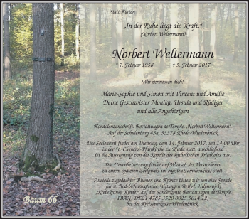 Traueranzeige von Norbert Weltermann von Die Glocke