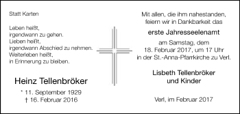 Traueranzeige von Heinz Tellenbröker von Die Glocke