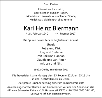 Traueranzeige von Karl Heinz Biermann von Die Glocke