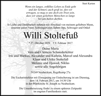 Traueranzeige von Willi Stoltefuß von Die Glocke