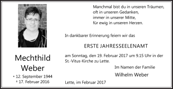 Traueranzeige von Mechthild Weber von Die Glocke