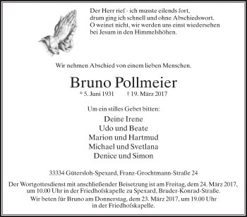 Traueranzeige von Bruno Pollmeier von Die Glocke