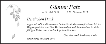 Traueranzeige von Günter Patz von Die Glocke