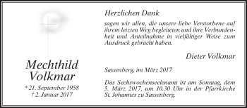 Traueranzeige von Mechthild Volkmar von Die Glocke