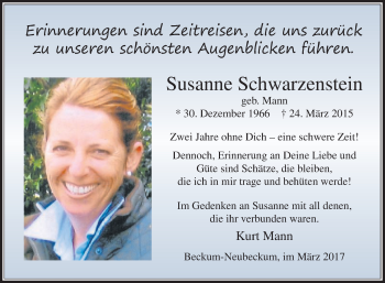 Traueranzeige von Susanne Schwarzenstein von Die Glocke