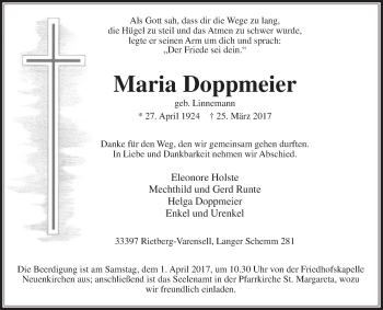 Traueranzeige von Maria Doppmeier von Die Glocke