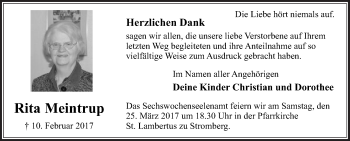 Traueranzeige von Rita Meintrup von Die Glocke