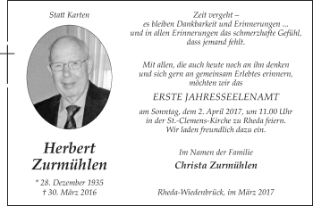 Traueranzeige von Christa Zurmühlen von Die Glocke