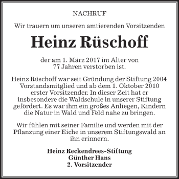 Traueranzeige von Heinz Rüschoff von Die Glocke