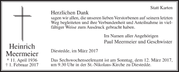 Traueranzeige von Heinrich Meermeier von Die Glocke