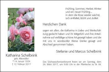 Traueranzeige von Katharina Schelbrink von Die Glocke