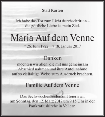Traueranzeige von Maria Auf dem Venne von Die Glocke