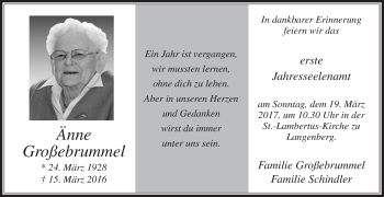 Traueranzeige von Änne Großebrummel von Die Glocke