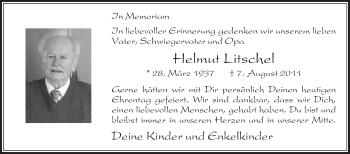 Traueranzeige von Helmut Litschel von Die Glocke