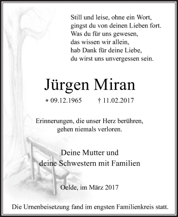 Traueranzeige von Jürgen Miran von Die Glocke