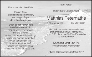 Traueranzeige von Matthias Peternathe von Die Glocke