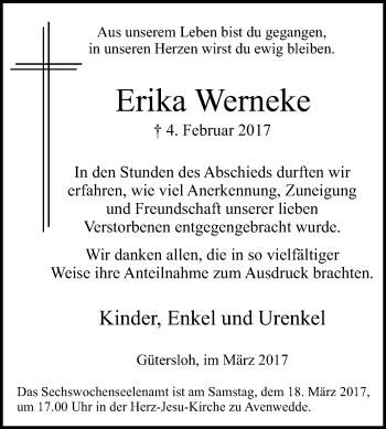 Traueranzeige von Erika Werneke von Die Glocke