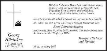 Traueranzeige von Georg Hüchtker von Die Glocke