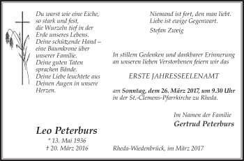 Traueranzeige von Leo Peterburs von Die Glocke