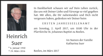 Traueranzeige von Heinrich Suer von Die Glocke