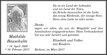 Traueranzeige von Mathilde Bauschulte von Die Glocke