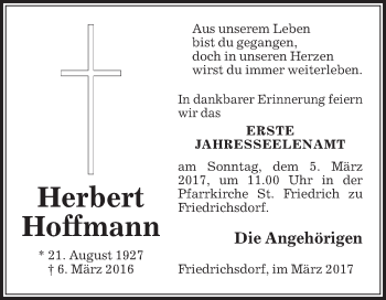 Traueranzeige von Herbert Hoffmann von Die Glocke