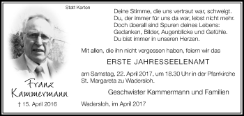 Traueranzeige von Franz Kammermann von Die Glocke
