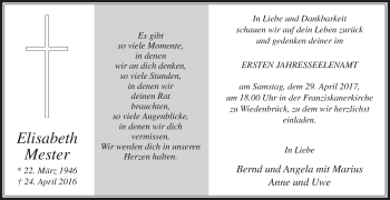 Traueranzeige von Elisabeth Mester von Die Glocke