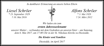 Traueranzeige von Liesel und Alfons Schröer von Die Glocke