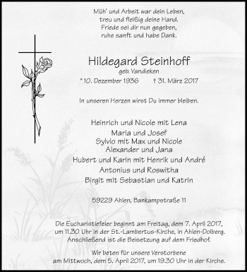 Traueranzeige von Hildegard Steinhoff von Die Glocke