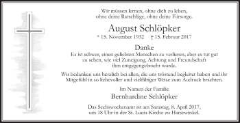 Traueranzeige von August Schlöpker von Die Glocke