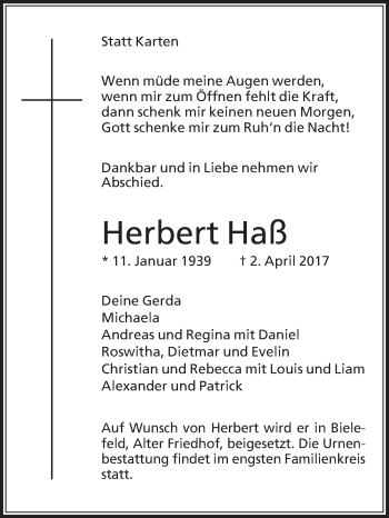 Traueranzeige von Herbert Haß von Die Glocke