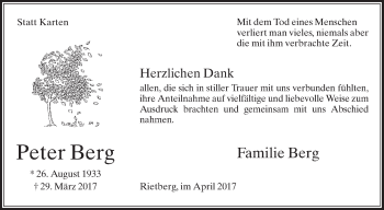 Traueranzeige von Peter Berg von Die Glocke