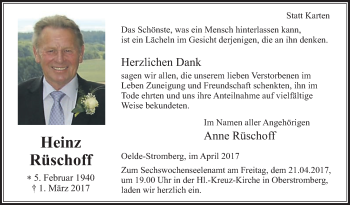 Traueranzeige von Heinz Rüschoff von Die Glocke