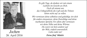 Traueranzeige von Jochen Schreiber von Die Glocke