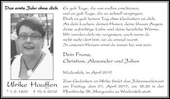 Traueranzeige von Ulrike Hauffen von Die Glocke