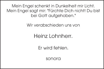 Traueranzeige von Heinz Lohnherr von Die Glocke