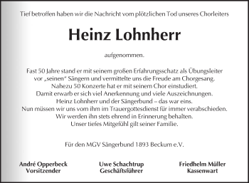 Traueranzeige von Heinz Lohnherr von Glocke Trauer