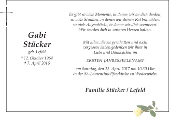 Traueranzeige von Gabi Stücker von Glocke Trauer