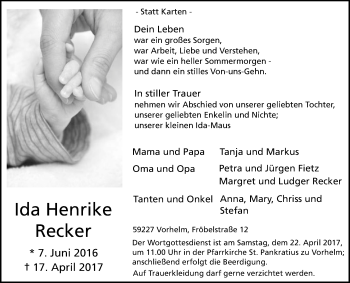Traueranzeige von Ida Henrike Recker von Glocke Trauer