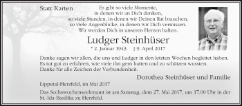 Traueranzeige von Ludger Steinhüser von Die Glocke