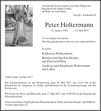 Traueranzeige von Peter Holtermann von Die Glocke