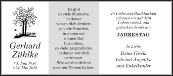 Traueranzeige von Gerhard Zühlke von Die Glocke