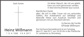 Traueranzeige von Heinz Wißmann von Die Glocke