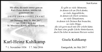 Traueranzeige von Karl-Heinz Kuhlkamp von Die Glocke