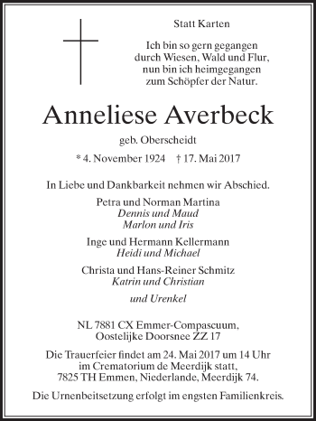 Traueranzeige von Anneliese Averbeck von Die Glocke