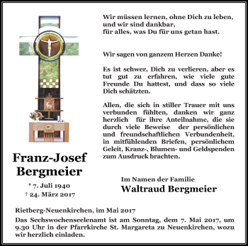 Traueranzeige von Franz-Josef Bergmeier von Die Glocke